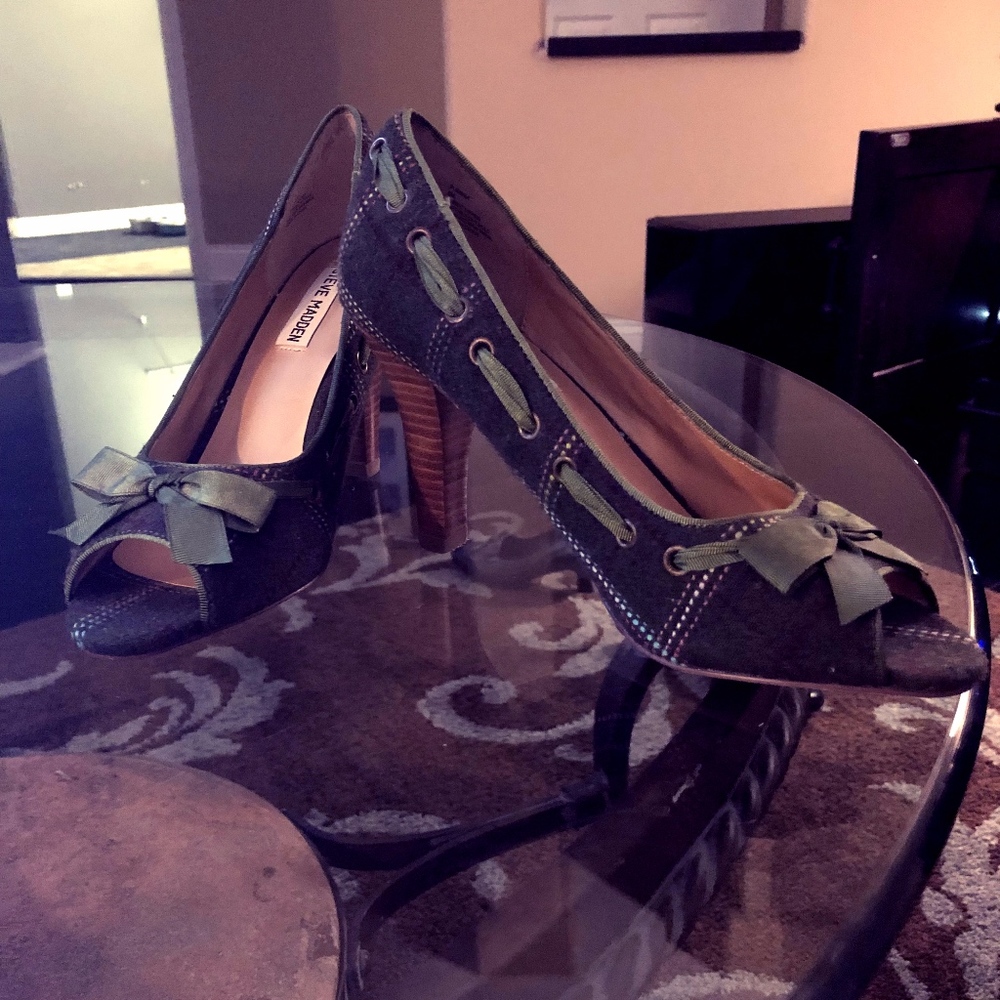 Steve Madden P-ninna Green Plaid Heels